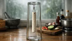 ตากแก้วทรงสูงให้แห้งไวในอากาศชื้น ด้วยแท่งไดอะตอมไมต์และคลิปตะขอ